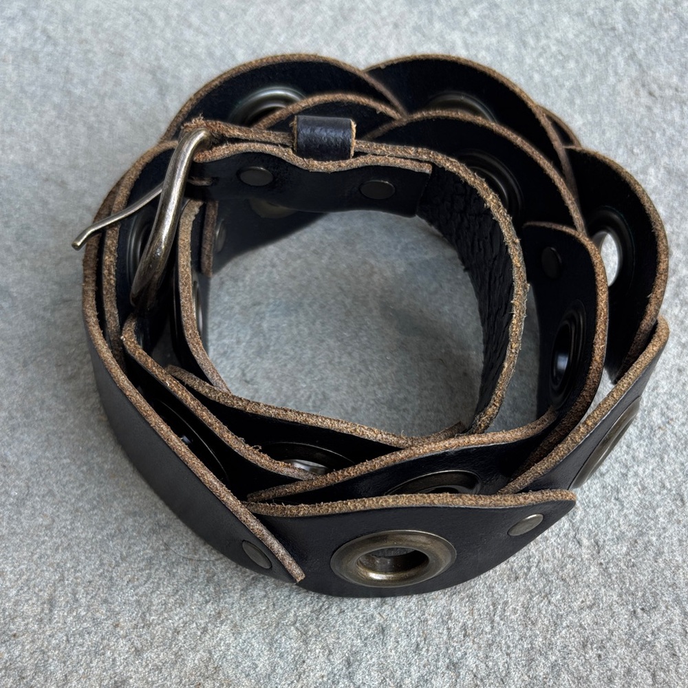 Anthropologie leather Brown Belt with gold Accents
